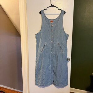 Vintage light wash denim button front scoop neck tank jean midi dress size 20W